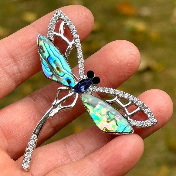 Natural Corlorful Abalone Dragonfly Brooch Dragonfly Brooch Dragonfly Pin - Picture 1 of 11
